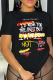Black Street Daily Print Patchwork Letter O Neck T-Shirts