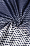 Grey Sexy Print Hollowed Out Patchwork U Neck Pencil Skirt Dresses