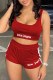 Red Street Print Letter U Neck Sleeveless Two Pieces