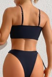 Black Sexy Solid Bandage Backless Swimwears (With Paddings)