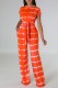 Orange Casual Print Patchwork Frenulum O Neck Short Sleeve Two Pieces