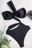 Black Sexy Solid Backless Swimwears (With Paddings)