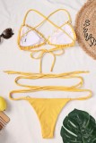 Yellow Sexy Solid Bandage Backless Swimwears (With Paddings)