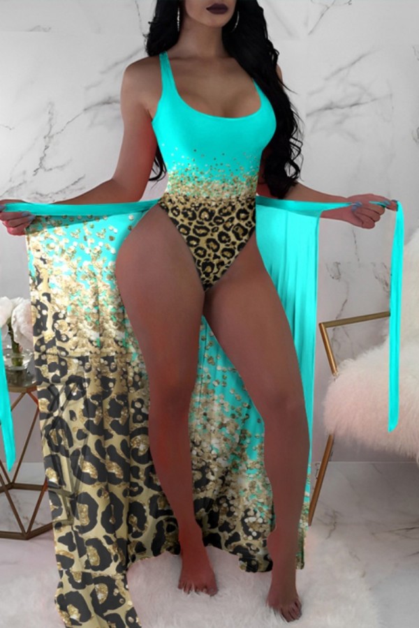 Colour Sexy Print Backless Basic Swimwears (With Paddings)
