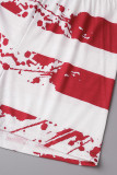 Red Casual Print Patchwork O Neck Short Sleeve Two Pieces