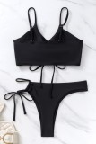 Black Sexy Solid Bandage Backless Swimwears (With Paddings)