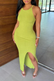 White Sexy Solid Patchwork Slit Spaghetti Strap Pencil Skirt Dresses