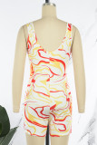 Pink Sexy Print Patchwork U Neck Skinny Rompers