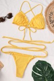 Yellow Sexy Solid Bandage Backless Swimwears (With Paddings)