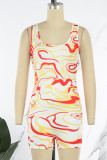 Pink Sexy Print Patchwork U Neck Skinny Rompers