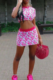 Pink Casual Patchwork O Neck Short Sleeve Two Pieces