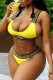 Yellow Sexy Print Patchwork Backless Swimwears