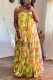 Yellow Sexy Casual Print Bandage Backless Spaghetti Strap Regular Jumpsuits