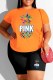 Orange Street Print Letter O Neck Plus Size Two Pieces