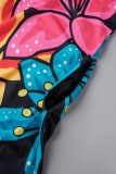 Yellow Blue Casual Print Patchwork Spaghetti Strap Sling Dress Dresses