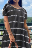Grey Street Striped Patchwork V Neck Straight Plus Size Dresses