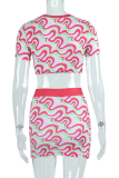 Pink Casual Patchwork O Neck Short Sleeve Two Pieces