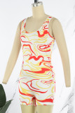 Pink Sexy Print Patchwork U Neck Skinny Rompers