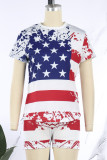 Red Casual Print Patchwork O Neck Short Sleeve Two Pieces