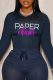 Navy Blue Casual Street Print Patchwork Letter O Neck Tops