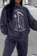 Black Casual Street Print Skull Letter O Neck Tops