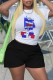 White Casual Print Letter O Neck Short Sleeve Two Pieces