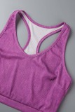 Rose Purple Casual Solid Patchwork O Neck Sleeveless Two Pieces