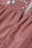 Pink Elegant Print Patchwork Flounce Half A Turtleneck A Line Dresses
