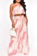 Pink Sexy Casual Print Bandage Backless Halter Sleeveless Two Pieces