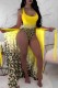 Yellow Sexy Print Backless Basic Swimwears (With Paddings)