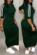 Army Green Casual Solid Patchwork O Neck Straight Dresses