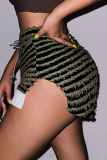 Yellow Sexy Striped Patchwork Draw String Skinny High Waist Pencil Full Print Bottoms