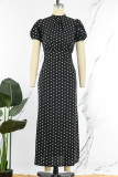 Black Casual Print Polka Dot Patchwork O Neck Printed Dress Dresses