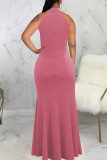 Pink Elegant Solid Patchwork Half A Turtleneck Evening Dress Dresses