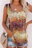 Blue Casual Print Basic U Neck Tops
