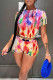 Pink Sexy Print Patchwork O Neck Short Sleeve Two Pieces