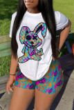 White Casual Street Print Patchwork O Neck Short Sleeve Two Pieces