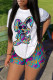 White Casual Street Print Patchwork O Neck Short Sleeve Two Pieces