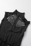 Black Sexy Solid Hollowed Out See-through Half A Turtleneck Sleeveless Dress Dresses