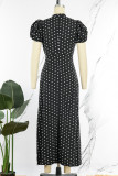 Black Casual Print Polka Dot Patchwork O Neck Printed Dress Dresses