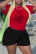 Red Casual Print Letter O Neck Short Sleeve Two Pieces