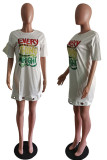 White Casual Print Hollowed Out Patchwork O Neck Straight Dresses