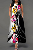 Blue Casual Print Patchwork O Neck A Line Dresses