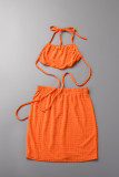 Orange Sexy Solid Bandage Backless Halter Sleeveless Two Pieces