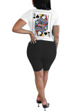 Black Fashion adult Ma'am Street Print Two Piece Suits pencil Short Sleeve Two Pieces