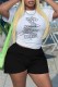 White Casual Print Letter O Neck Short Sleeve Two Pieces