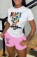 Pink Casual Print Letter O Neck Short Sleeve Two Pieces