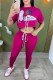 Red Casual Print Letter O Neck Short Sleeve Two Pieces