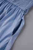 Blue Sexy Casual Solid Backless Halter Regular Jumpsuits