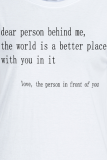 White Casual Vintage Print Patchwork Letter O Neck T-Shirts